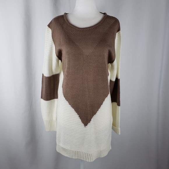 Sweaters - Long Brown Cream Sweater XL
